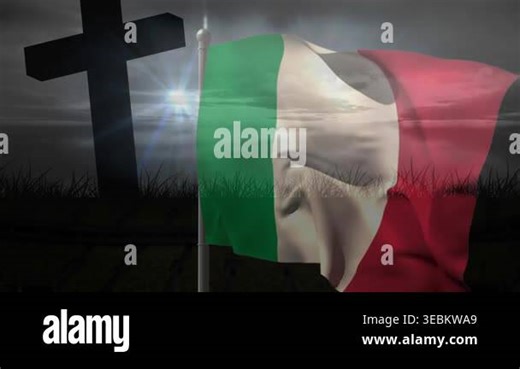 Wind gusts starting, tricolor flag rippling and folding, revealing and concealing cross and grass. Banner, pole, cruciform, horizon, meadow, breeze, flare Stock Video Footage - Alamy