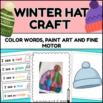 Winter Hat Craft Centers | Literacy, Math and Color Word Coloring for Preschool