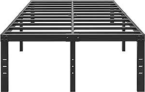 18 Inch Metal Full Size Bed Frame No Box Spring Needed - Easy Assembly Heavy Duty Noise Free Narrow Bedframes - Double Black Basic Steel Slats Platform with Storage