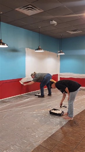 Fire engine red. Robin egg blue. WHO APPROVED THIS COLOR COMBO?! Straight to jail. No trial. Any bets on how many coats this takes? Send help. Send snacks. Send primer. 🫠 | Bombshell Kitchen & Gifts