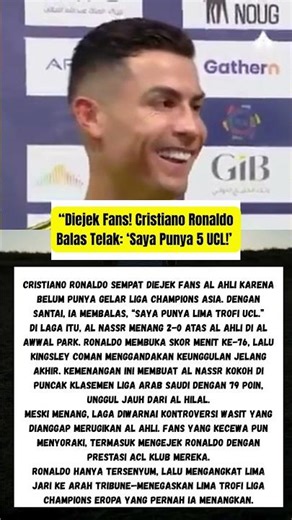 “Diejek Fans! Cristiano Ronaldo Balas Telak ‘Saya Punya 5 UCL!’ 😱🔥” #fyp