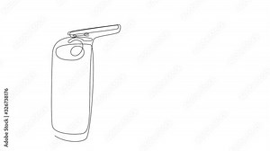Self drawing simple animation of single continuous one line drawing of DSLR camera. Drawing by hand, black lines on a white background.