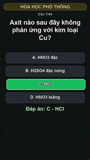 007 Axit nao sau day khong phan ung voi kim loai Cu