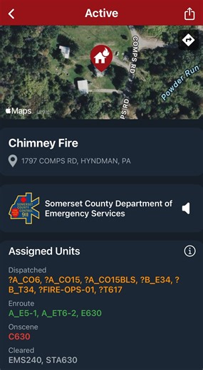 Structure fire Comps Rd Hyndman 2/7/2026 10:50pm Cambria Scanner Alert | Cambria Scanner Alert