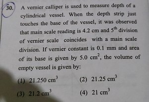 A vernier caliper is used to measure the depth of a cylindrical... | Filo
