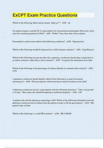 EXCPT EXAM PRACTICE QUESTIONS 130 QUESTIONS WITH 100 CORRECT ANSWERS UPDATED EN VERIFIED