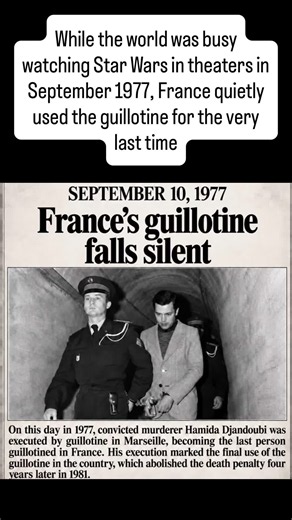 On September 10, 1977, the guillotine was used for the very last time in France, bringing a surprisingly medieval end to capital punishment in the modern era. Hamida Djandoubi, a convicted murderer, became the final person executed by the infamous device at Baume Prison in Marseille, just as Star Wars was dominating global box offices and electronic pop was filling the radio waves. What made the event particularly jarring to contemporary observers was the stark contrast between late-1970s cultur