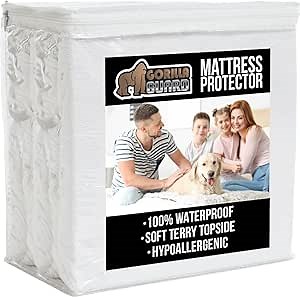 GORILLA GRIP 100% Waterproof Mattress Protector, King Size Stain Protection Noiseless Fitted Terry Cloth Bed Cover, Elastic Stretchable Deep Pockets, Hypoallergenic Breathable Machine Wash Bedding
