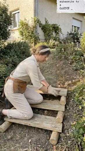 How to Build wooden Garden Stairs 🪵#diygarden #gardenideas #gardenidea #gardenstairs