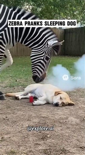Zebra Pranks Sleeping Dog #WildlifeCaughtOnCamera #exploreai #shorts #viralshort #trendingshort