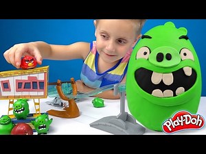 Angry Birds PIGS KINDER Play-doh Surprise Egg with Angry Birds Bling Bags & Toys Unboxing | KIDCITY
