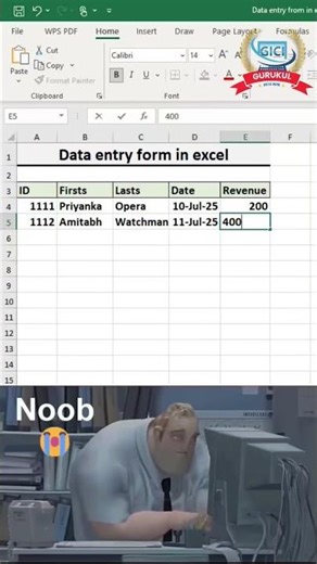 How to create Data Entry Form using excel Shortcut #excel #excelshortcuts #ytshorts #shorts #viral