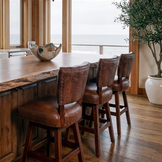 Brown Crocodile Embossed Leather Swivel Barstool - Counter & Bar Height - Etsy