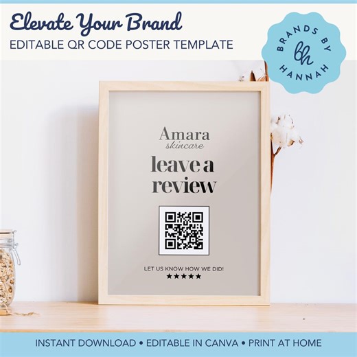 Editable Leave a Review Sign for Small Business, Scan to Review QR Code Sign, Business Sign for Market, Custom Canva Template, Feedback Sign - Etsy