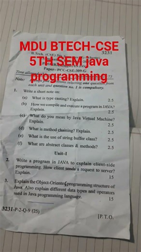 MDU BTECH-CSE 5TH SEM Java programming #mdu #btech #2025 #cse #University #maharishiuniversity