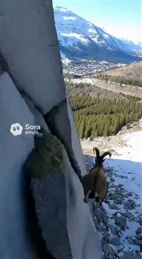 Ibex makes a terrifying leap down the sheer vertical rock face! 🤯 #Ibex #Jump