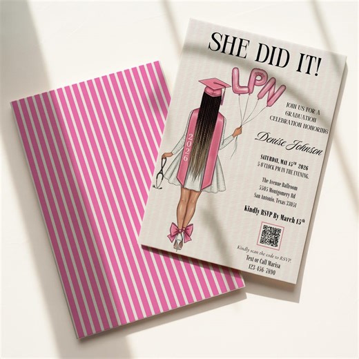 Nurse Graduation Invitation, LPN Editable Pinning Ceremony, She Did It Pink Grad Announcement Card (digital Download, Canva Template) - Etsy