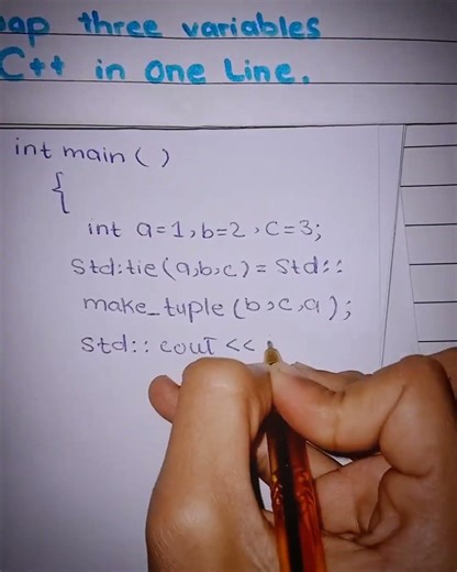 Swap three variables in C++ Using single line #tricks #codingtips