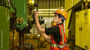 Industrial Engineers in Hard HatsWork at the Heavy Industry Manufacturing Factory industrial worker indoors in factory man working in an industrial seamless loop animation Stock Video