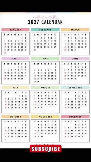 📅 2027 Calendar ✨ | New Year 2027 🎉 | Calendar 2027 🗓️ #Shorts