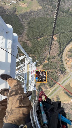 Working the capstan from the pan. Sending up computer and testing gear to sweep antenna remotely. #bluecollar #tower #capstan #broadcast #facebookphotochallenge #facebookreel #dailyreels | Key Tower Services