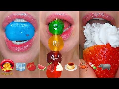 Satisfying ASMR Eating Sounds Emoji Food Challenge Fruit Ice Candy