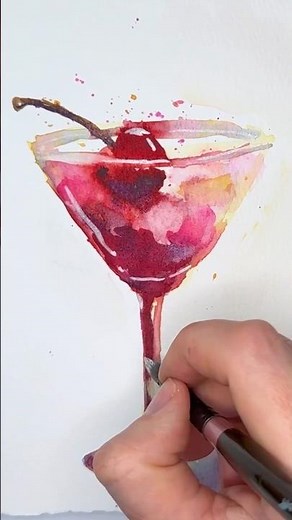Loose Watercolor Painting Martini Glass Step by Step Tutorial #loosewatercolorpainting #shorts #art