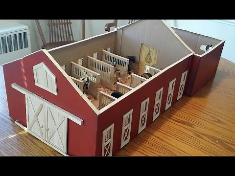 A Tour Of My Homemade Schleich Barn from Craft Sticks and a Box