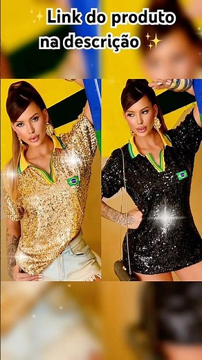 Camisa Feminina Brasil em Paetê Blusa Oversize Tecido Forrado Glamour Fashion Brilho Tendencia Moda