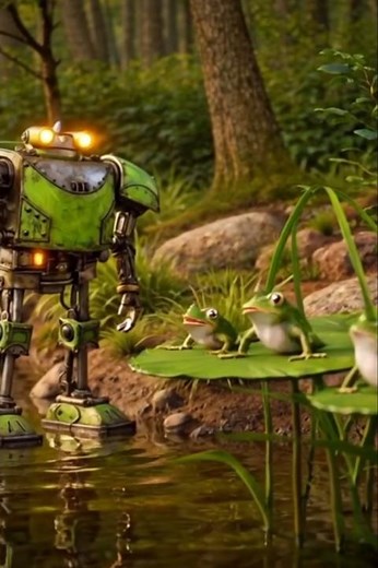 Robot Tries to Speak Frog Language 🐸 Funny AI Robot in the Swamp #shorts