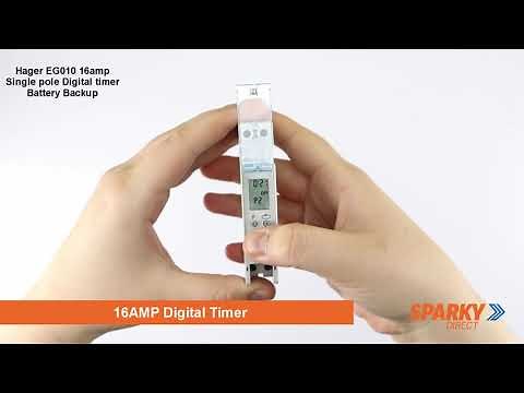 Hager EG010 | 16amp Single pole Digital timer | Battery Backup