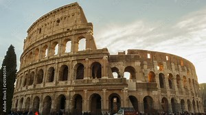 The Colosseum or Coliseum timelapse, Flavian Amphitheatre in Rome, Italy
