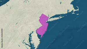 Zoom in to the map of New Jersey with text, textless, and with flag