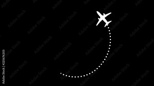 Seamless, Minimalistic Animation Of Airplane. Black And White. High-Quality Animation. 4K 60fps