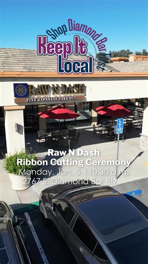 Join the City in welcoming Raw N Dash, a fine Japanese takeout restaurant to Diamond Bar! 🥳 Ribbon Cutting Ceremony ✂️ Monday, January 5 at 10:30 a.m. 2767 S. Diamond Bar Blvd 💰 Keep it Local Rewards Alert: Jan. 5-Feb. 4, 2026 Earn 10% back in rewards when you purchase at Raw N Dash through the Open Rewards app! For more information, contact the Economic Development team at 909-839-7012 or econdev@diamondbarca.gov. How to Earn Rewards: 1️⃣ Download the Open Rewards: Shop Local app 📱 2️⃣ Creat