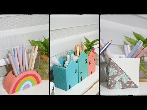 3 Pen Holder Ideas - DIY Pencil Holder Organizer | Cardboard craft | Paper Craft | Wall Putty Craft