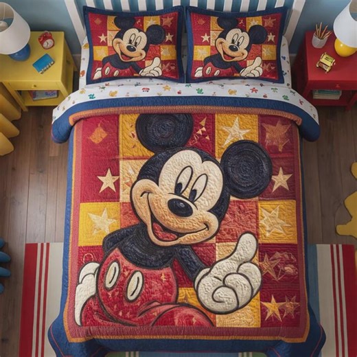 Mickey Mouse Star Pattern Quilt Bedding Set, Red Yellow Thumbs up Cartoon Comforter for Kids Room, Bright Starry Quilt Gift for Toddlers - Etsy