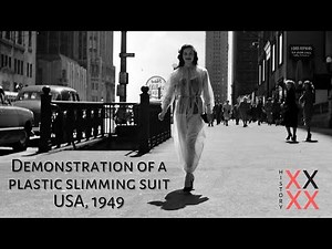 Demonstration of a plastic slimming suit. USA, 1949