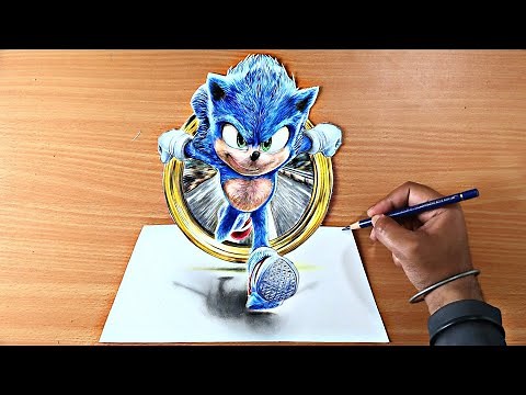 How to draw Sonic - 3D Drawing | Sonic The Hedgehog Movie 2020