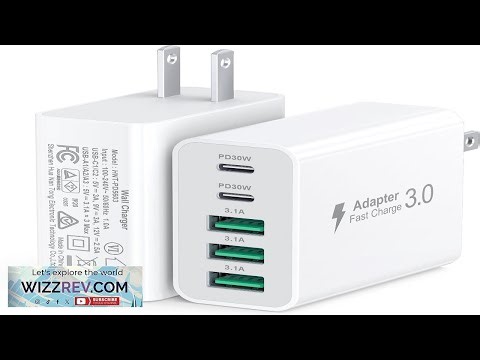 60W Fast Charger Block 2 Pack USB C Wall Charger 5 Port Dual 30W PD Charging