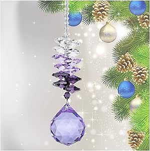 H&D 30mm Purple Chandelier Crystals Ball Rainbow Octogon Chakra Hanging Suncatcher Decorating Balls