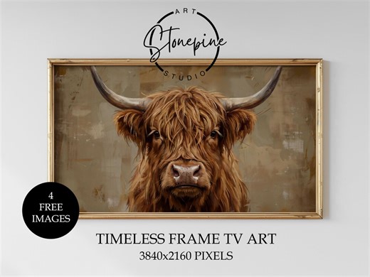 Rustic Highland Cow Frame TV Art: Muted Country Farmhouse Western Animal Portrait Painting (digital Download) - Etsy