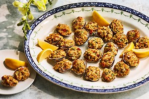 Stuffed Clams with Linguiça and Arugula