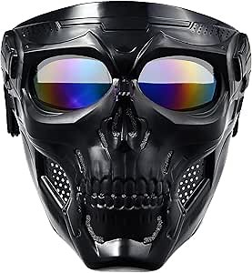 Skull Airsoft Mask Spooky Skull Full Face Mask with Goggles Impact Resistant Army Fans Supplies Tactical Mask for Halloween Paintball Game Movie Props Party and Racing Cos Mask CS Wargame