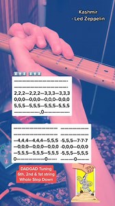 18K views · 263 reactions | Kashmir by Led Zeppelin main guitar riff. This is in a strange tuning but its actually pretty easy once you get the hang of it. You technically only need to lower the 6th string to a D for this riff… but for the rest of the eventual riffs you need the ful | Jamparkguitar | Facebook