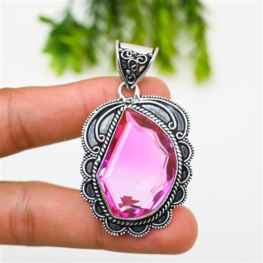 Pink Tourmaline Quartz Pendant in 925 Sterling Silver | Handmade Boho Necklace | Gift for Her - Etsy Australia