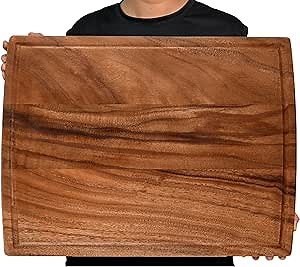 Acacia Wood Cutting Board Cutting Boards for Kitchen Charcuterie Board Extra Large Cutting Board Wooden Cutting Board Extra Large with Handle Juice Groove 24''x 18'' for Turkey, Meat, Vegetables