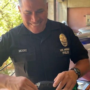 Every officer remembers their first day of work—and their last one. LAPD Reserve Motor Officer Todd Moore has served Angelenos with pride & professionalism for 23 years. This might be your last broadcast Todd, but it won’t be the last time we see your smile...Enjoy retirement. | LAPD Headquarters