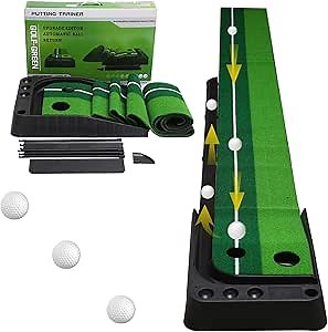 Golf Putting Mat Indoor - Simulated Turf Auxiliary Golf Practice Putting Mat with Automatic Fairway Return and 12 Bonus Balls, Great for Fathers Day or Friends