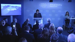 Discurso del Presidente Javier Milei ante líderes empresariales en el panel "Country Strategy Dialogue on Argentina", que ocurrió este miércoles 21 de enero durante el Foro Económico Mundial en Davos. | Oficina del Presidente de la República Argentina